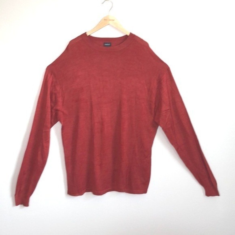 KEVO‎ Mens Size 3X Tall Orange 100% Silk Crew Neck Pullover Sweater Quiet Luxury